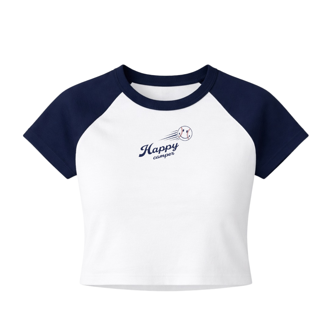 navy baseball baby tee
