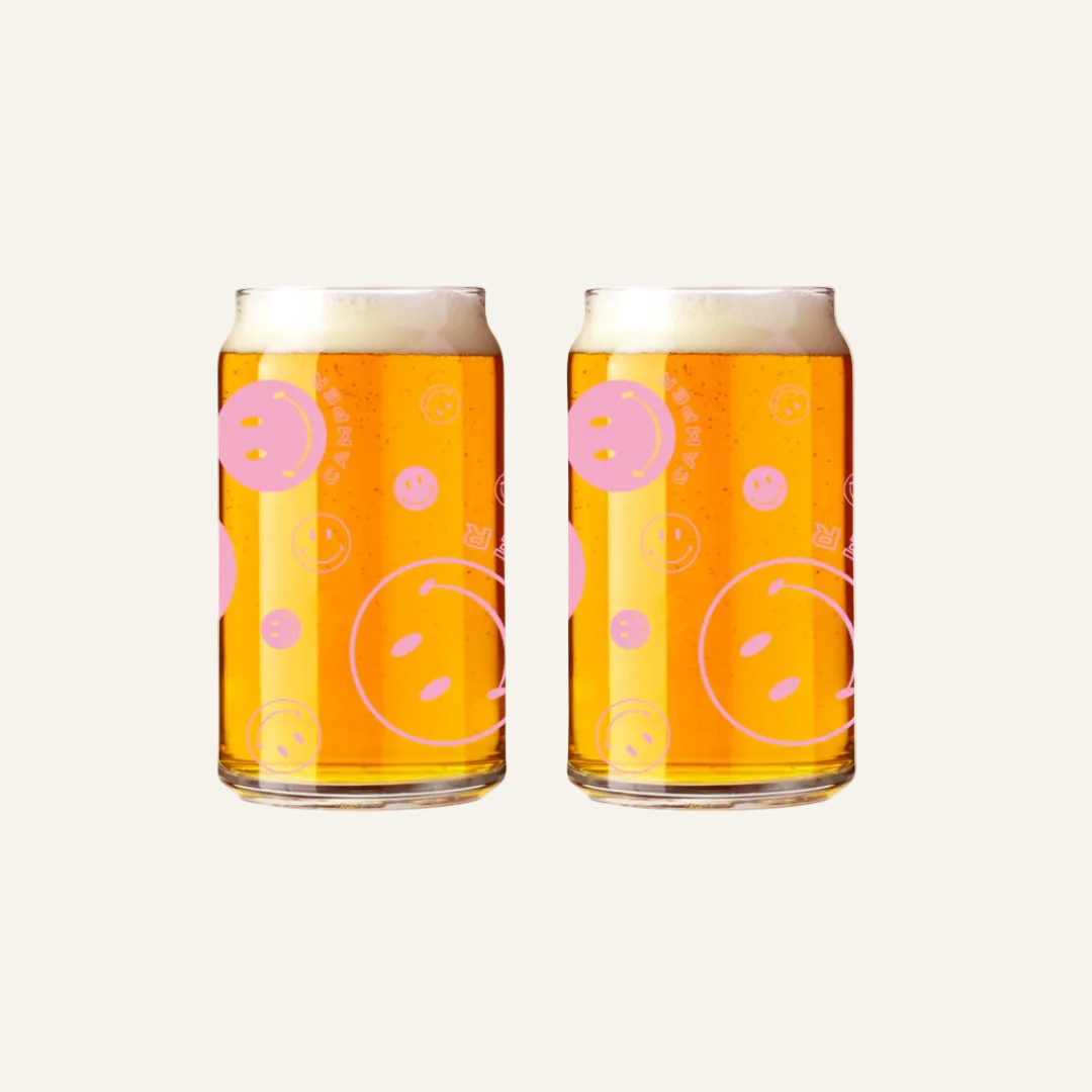 2-pack pink smiley can glasses