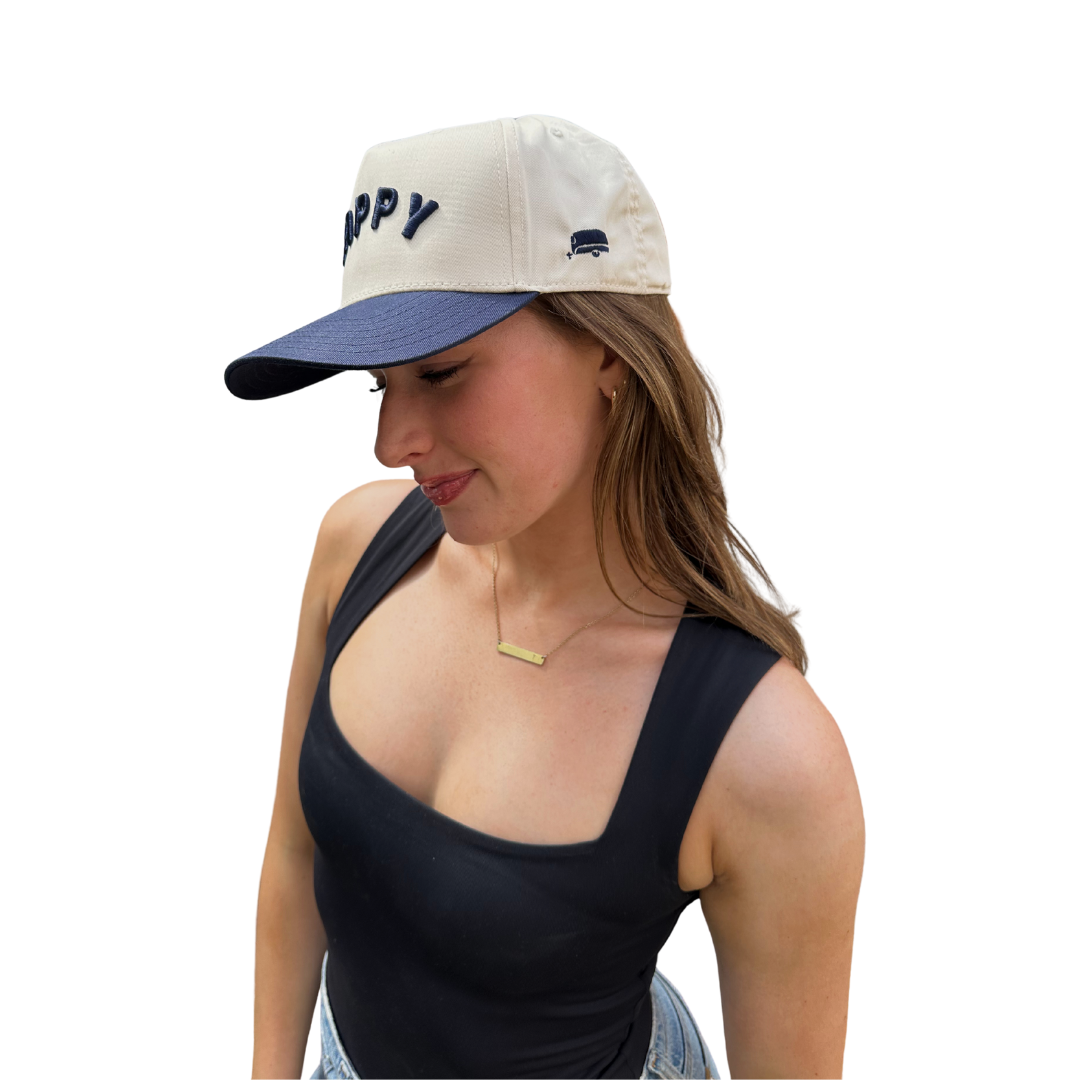 navy happy two-tone hat