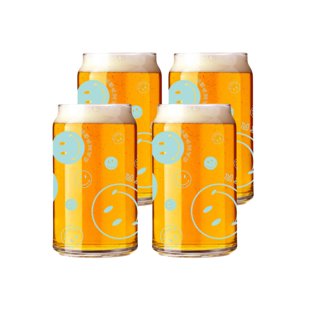 4-pack aqua smiley can glasses