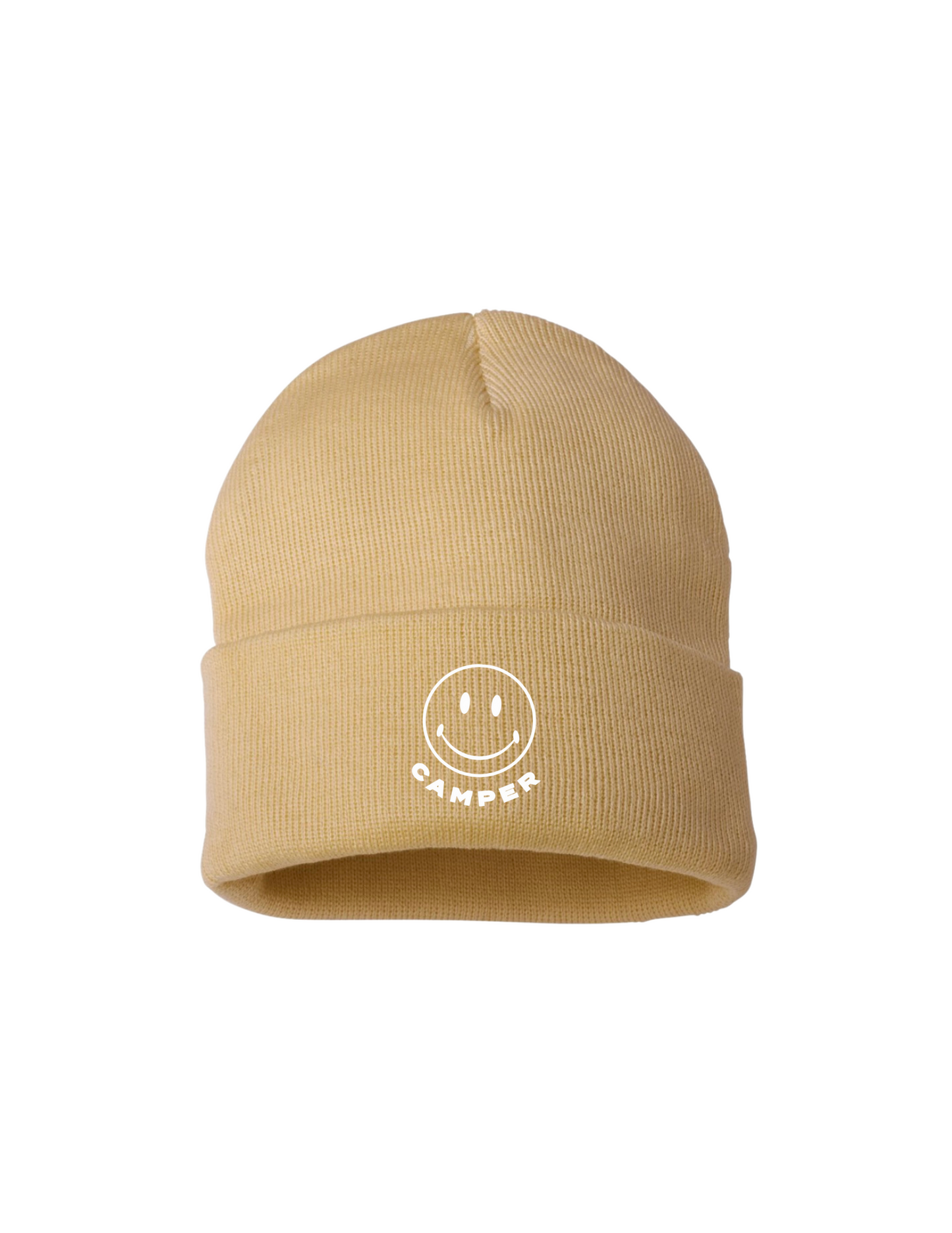 beige smiley beanie