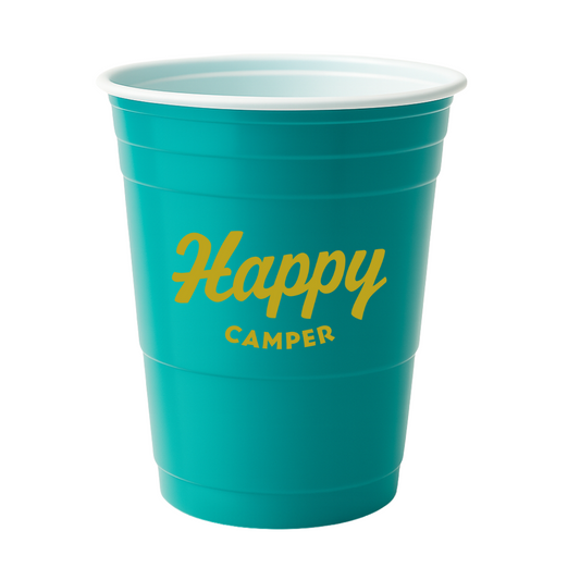 teal happy camper cup