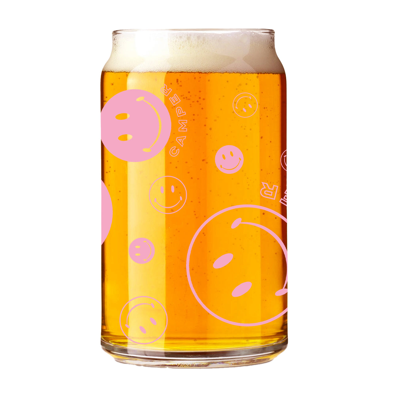 pink smiley can glass