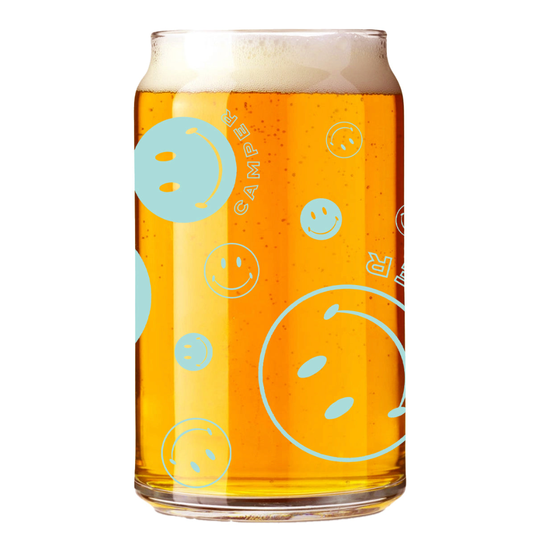 aqua smiley can glass