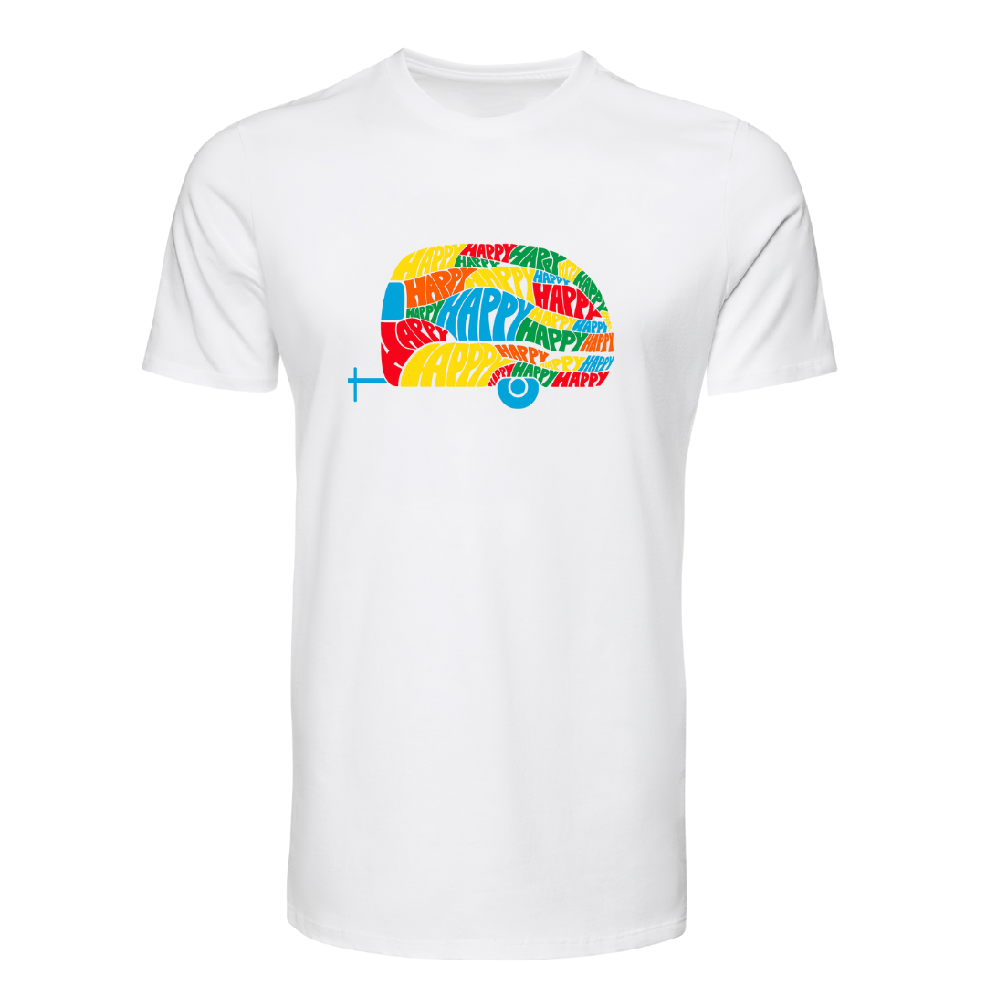 white colorful camper tee