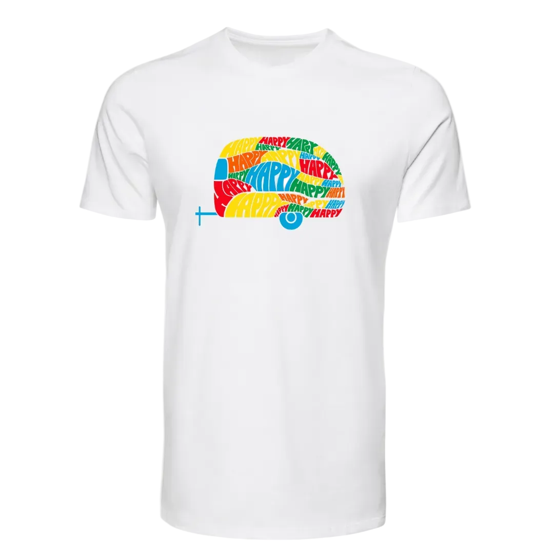 white colorful camper tee