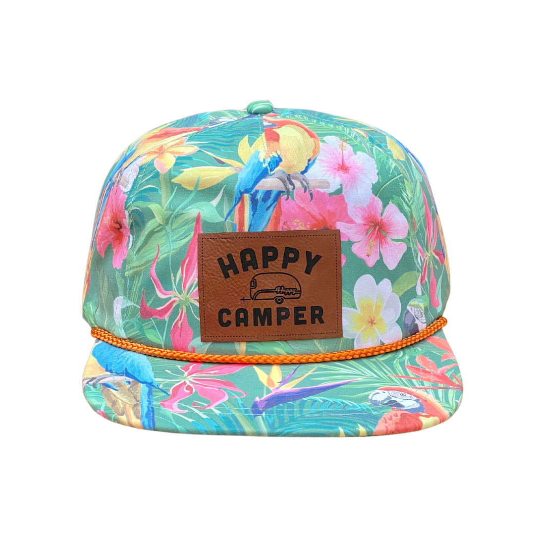 Made from 100% polyester, this flat bill performance cap offers a lightweight fit, moisture-wicking fabric, and a bold island-inspired design