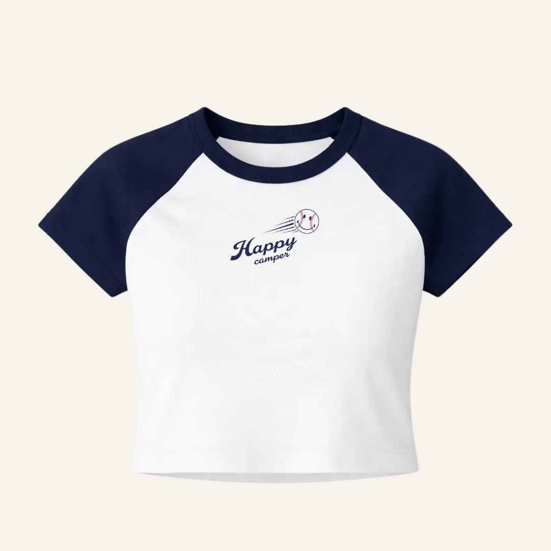 navy baseball baby tee