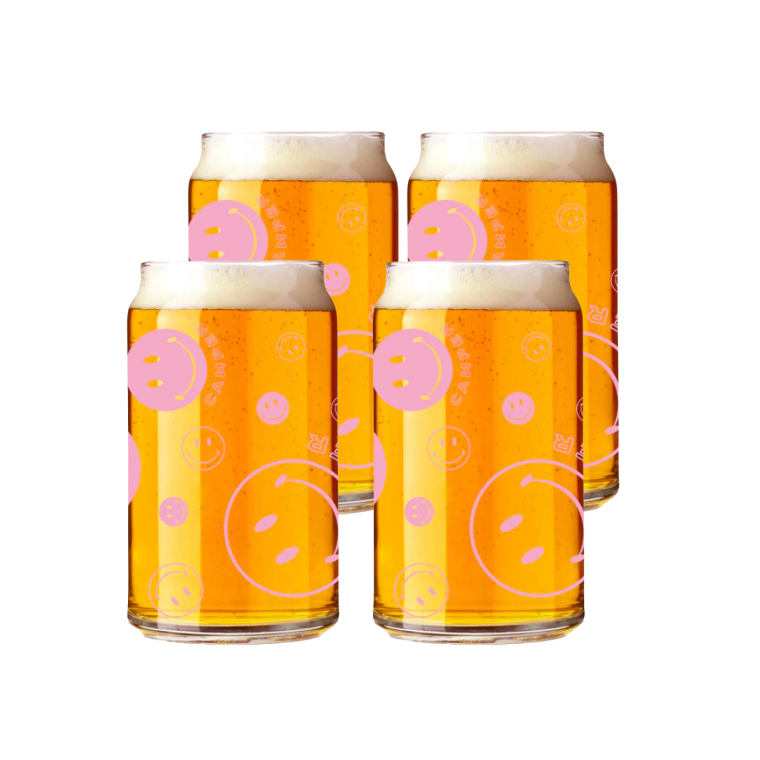4-pack pink smiley can glasses
