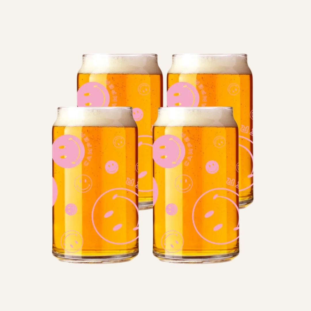 4-pack pink smiley can glasses