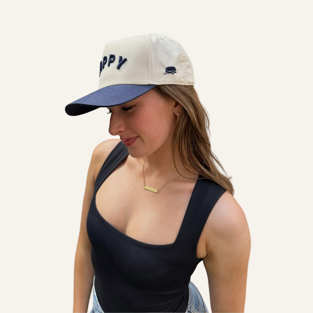 navy two tone happy hat