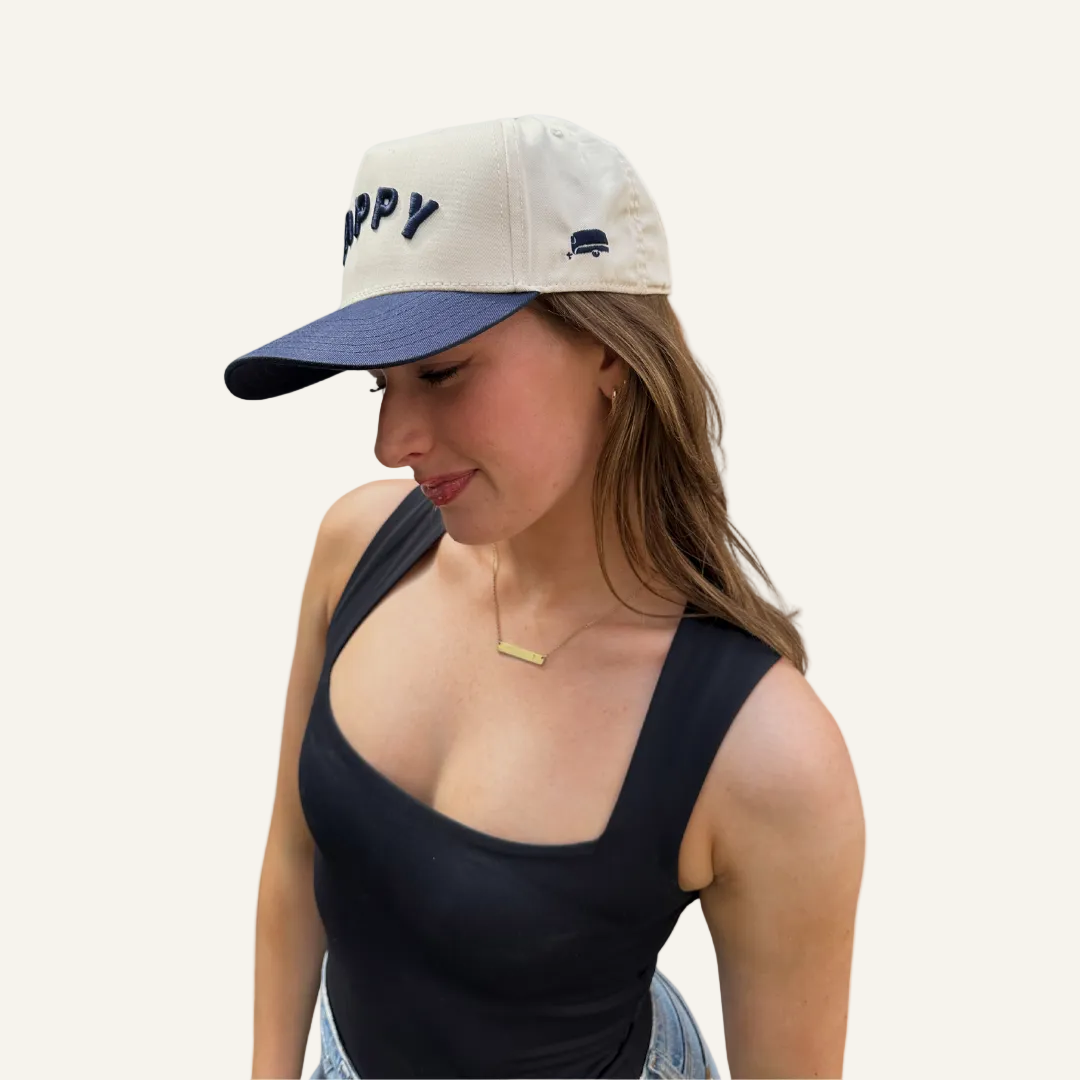 navy two tone happy hat