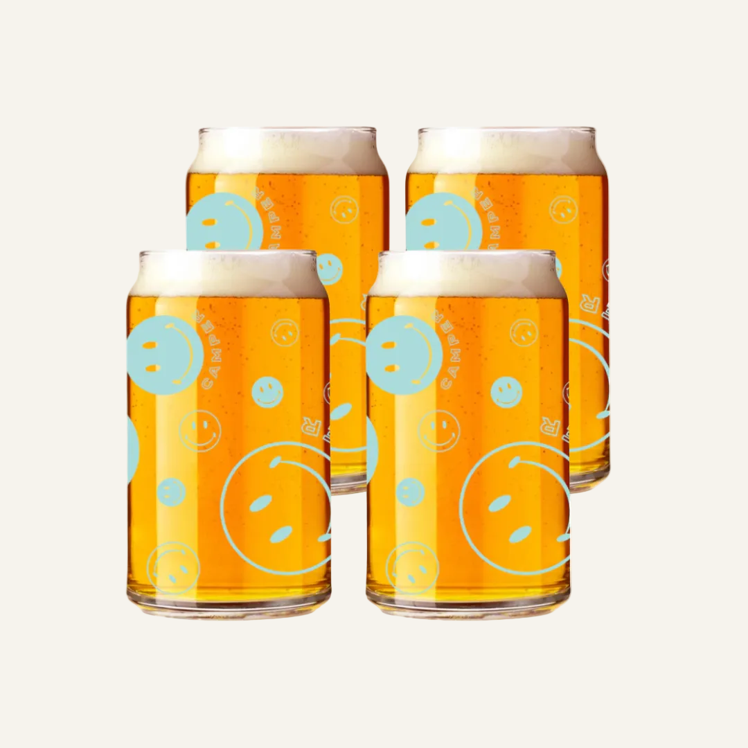 4-pack aqua smiley can glasses