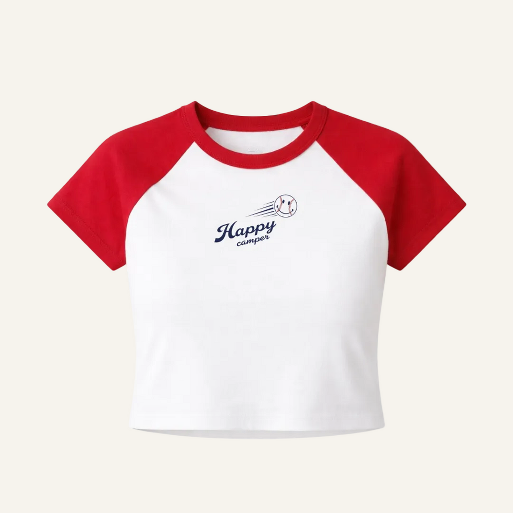 red baseball baby tee