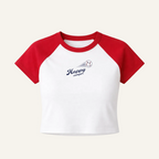 red baseball baby tee