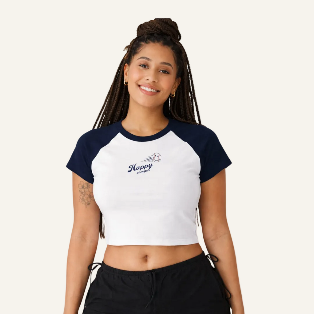 navy baseball baby tee