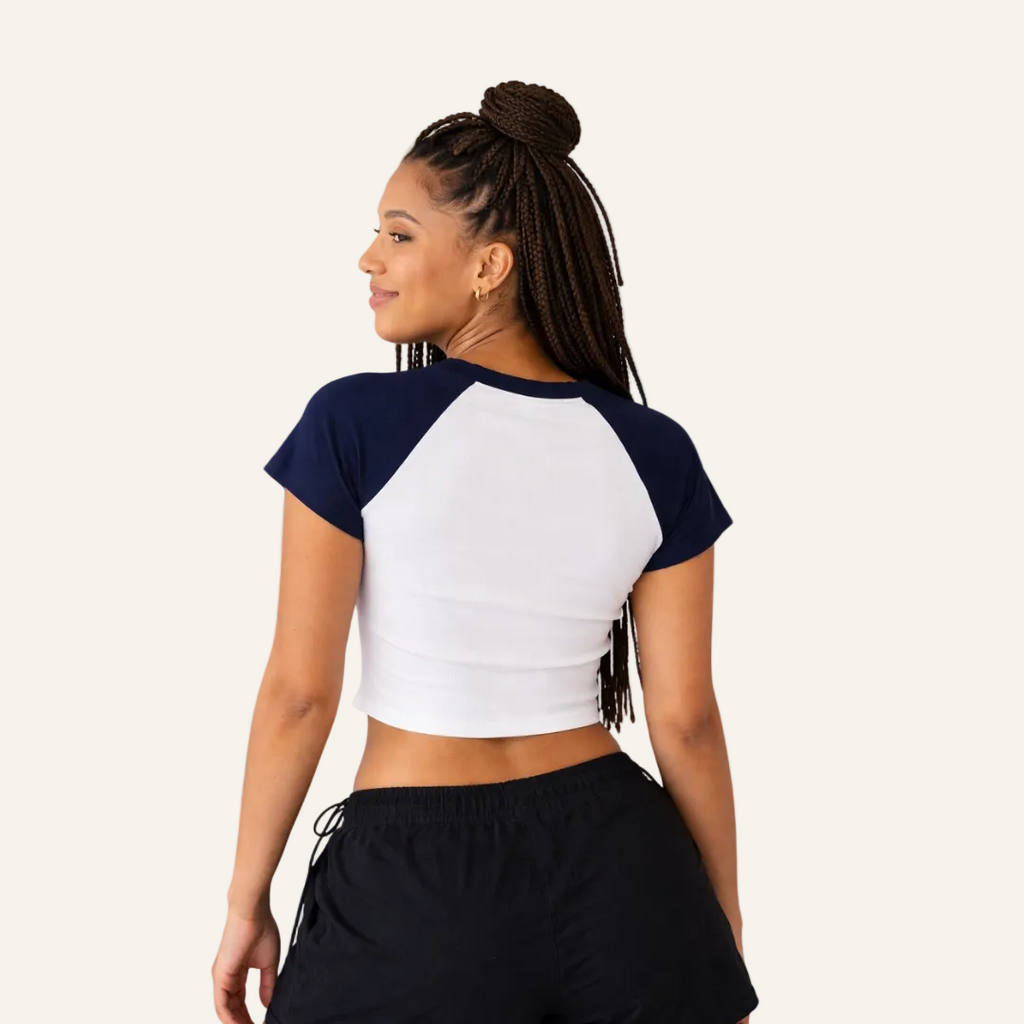 navy baseball baby tee