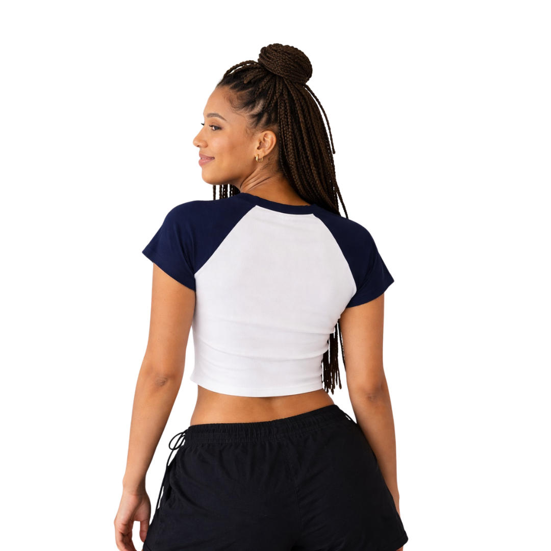 navy baseball baby tee