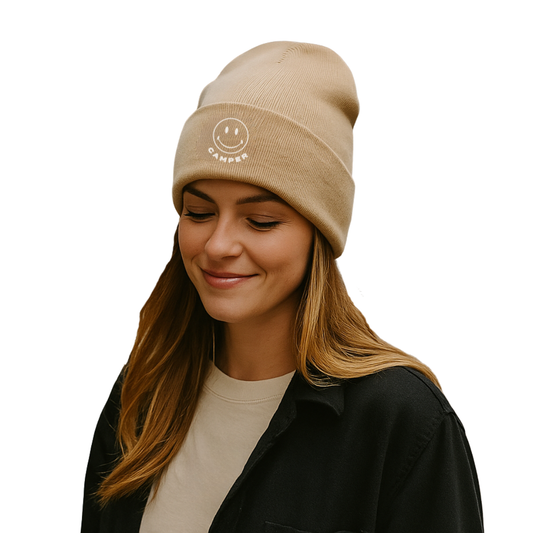 beige smiley beanie