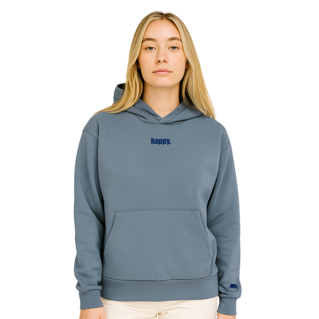 happy embroidered hoodie