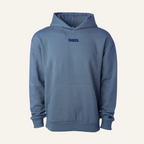 happy embroidered hoodie-blue