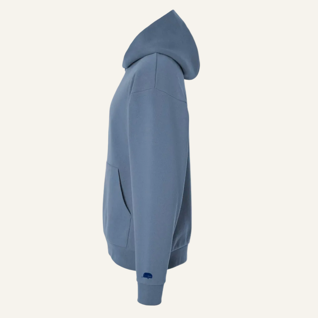 happy embroidered hoodie-blue