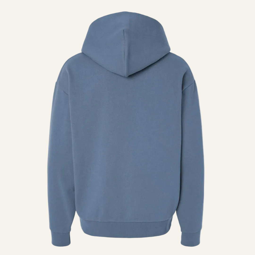 happy embroidered hoodie-blue