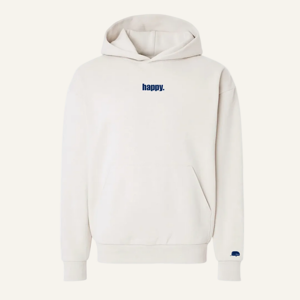 happy embroidered hoodie cream