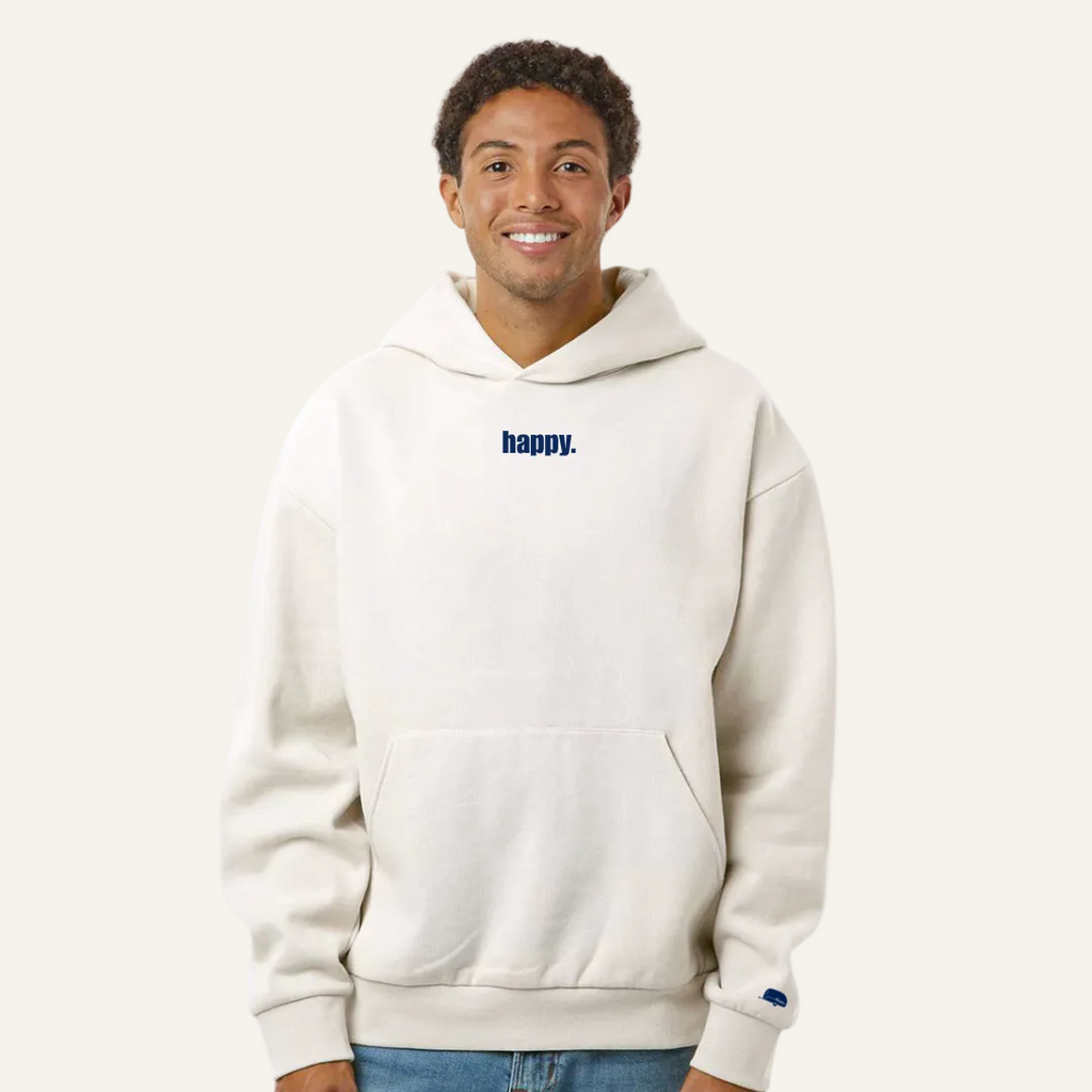 happy embroidered hoodie cream