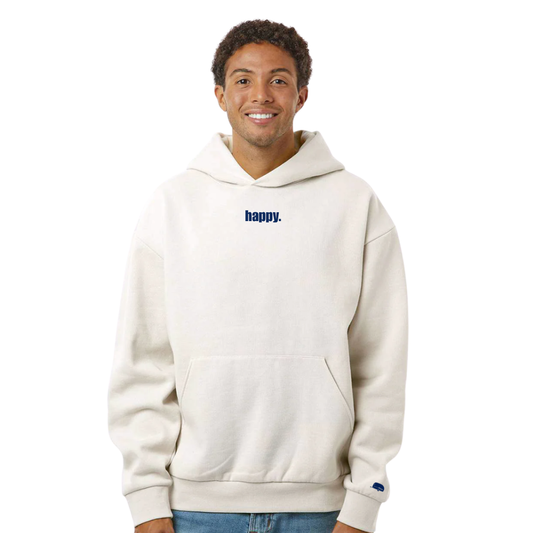 happy embroidered hoodie