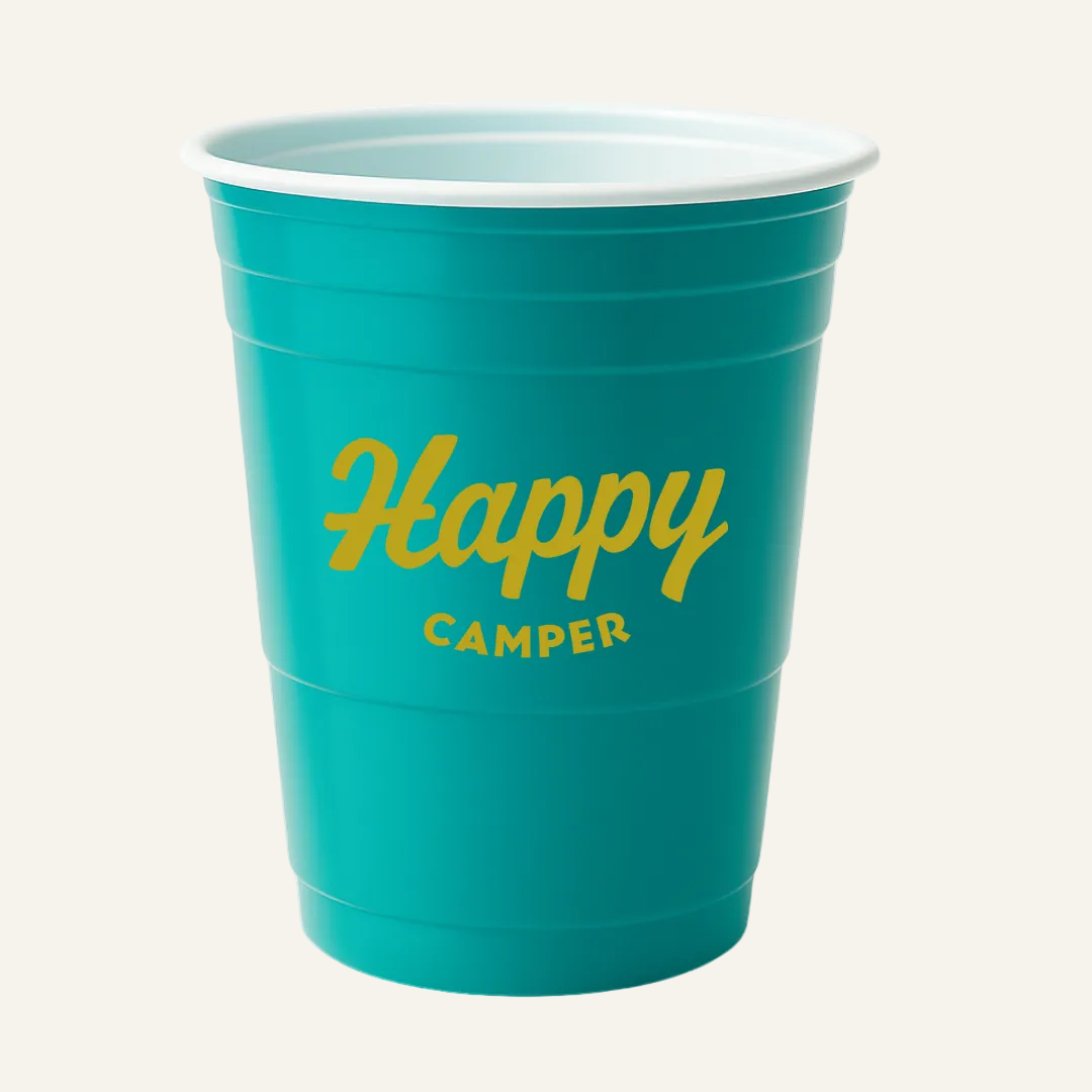 teal happy camper cup
