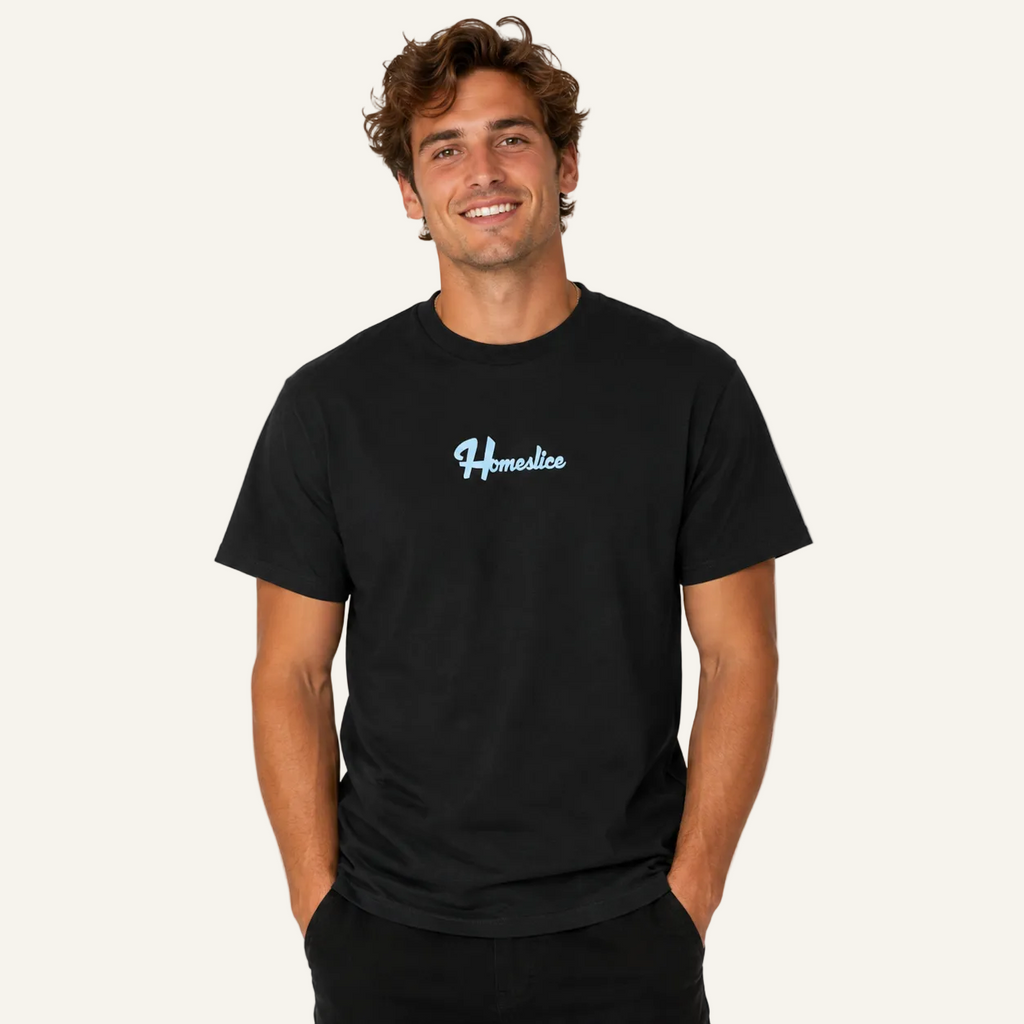 black homeslice logo tee