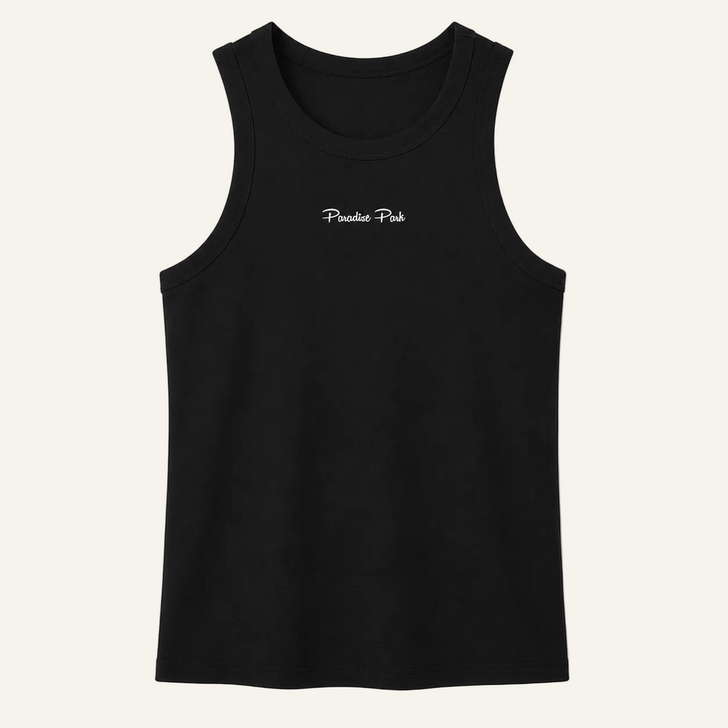 paradise park black logo tank