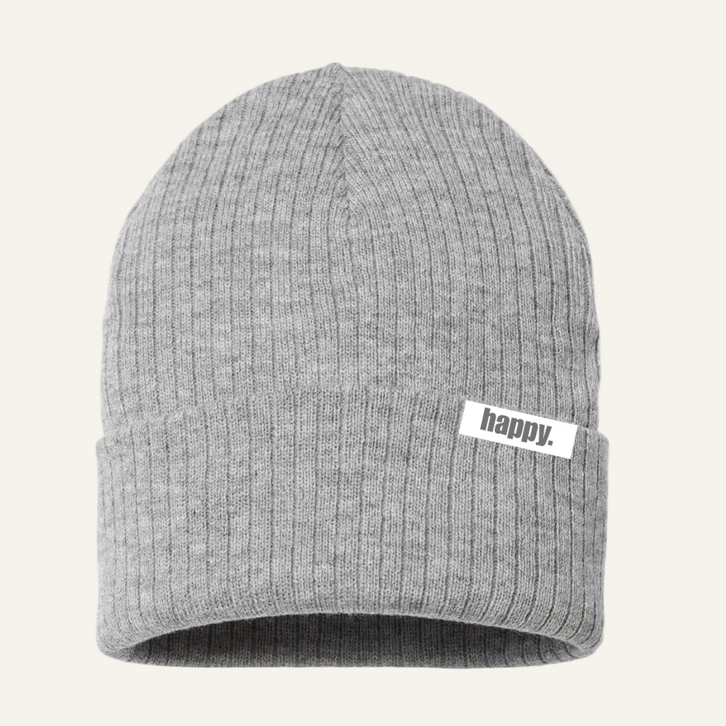 grey happy beanie