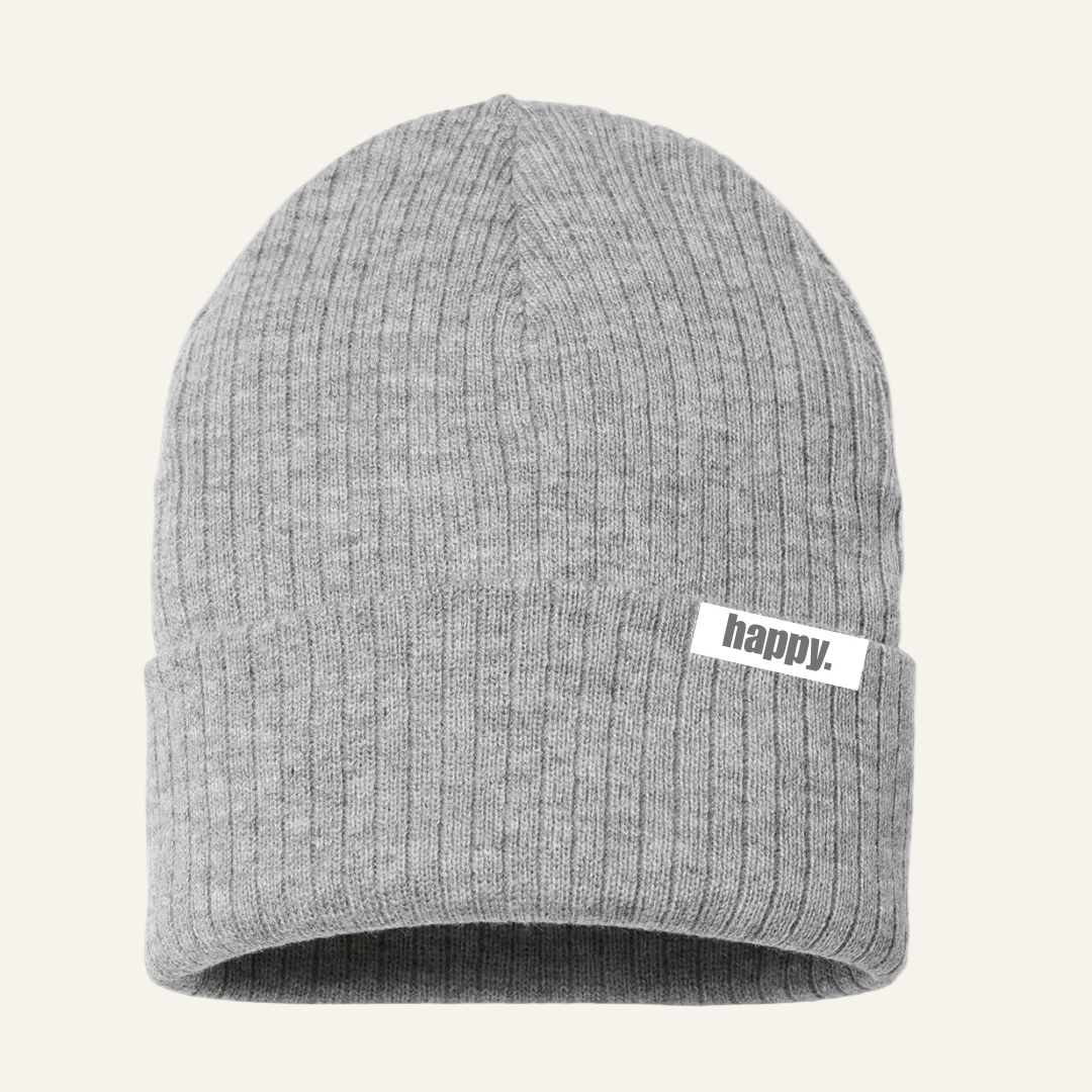 grey happy beanie