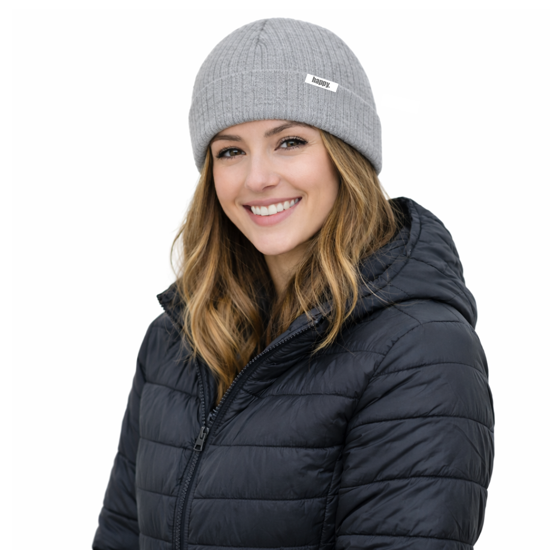 grey happy beanie