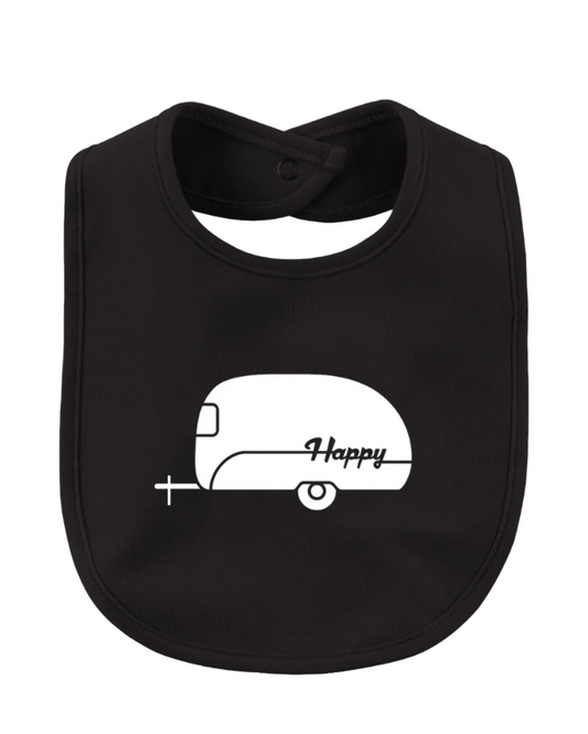 black happy camper baby bib