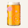 This image features a playful and creative smiley can glass. The glass is shaped like a can and is filled with a beverage, showcasing a vibrant orange color.