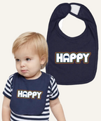 vintage happy logo navy baby bib