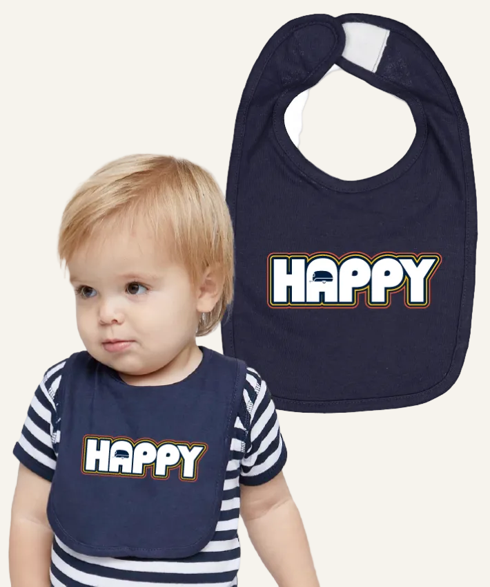 vintage happy logo navy baby bib