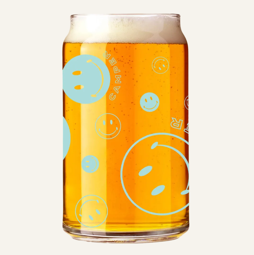 aqua smiley can glass