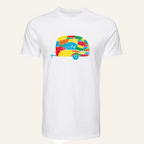 white colorful camper tee