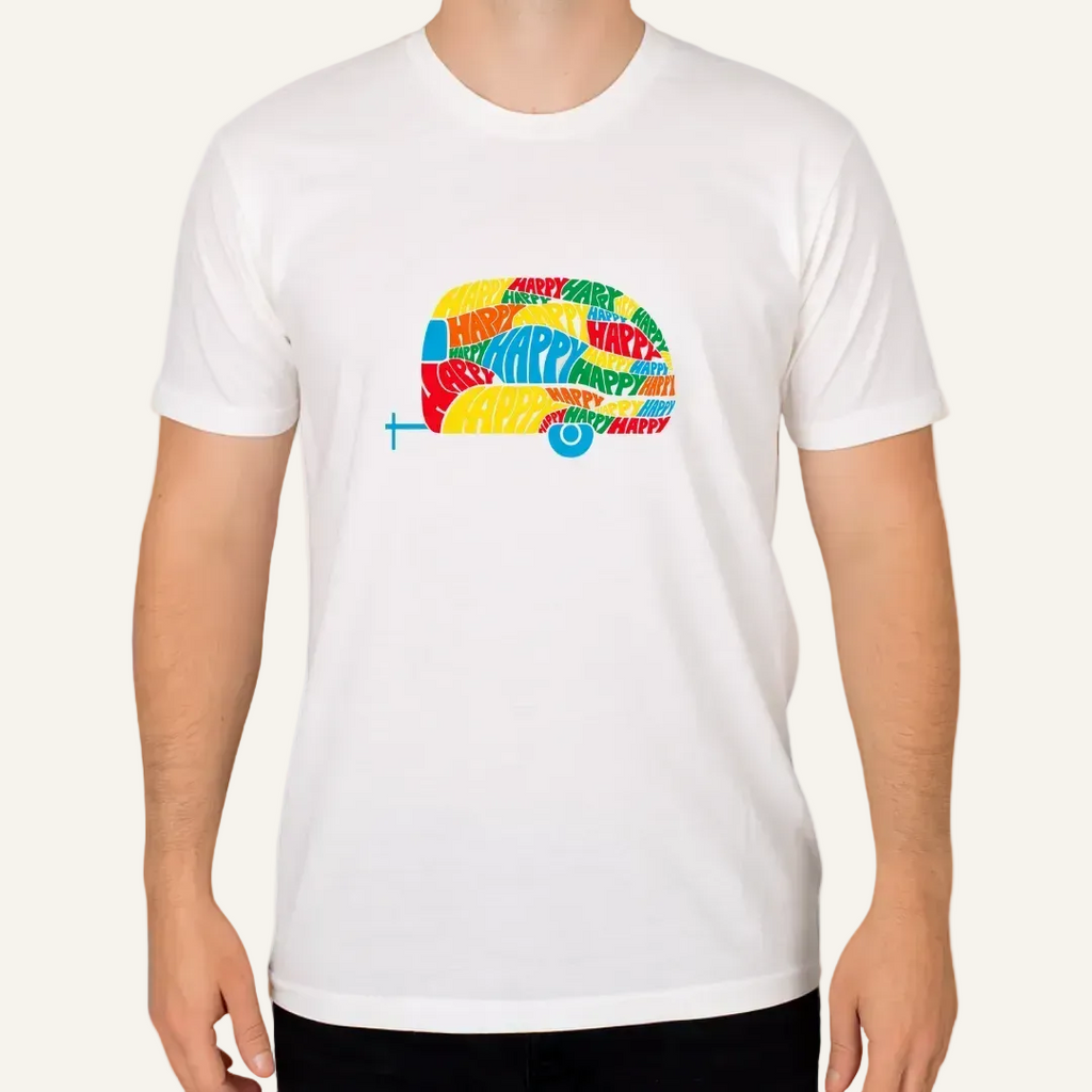 white colorful camper tee