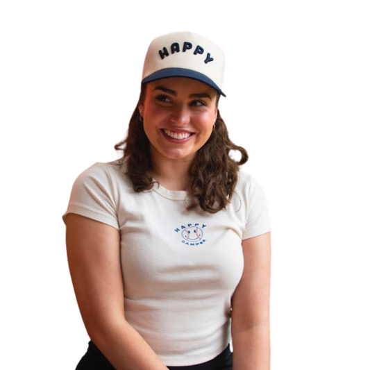 navy happy two-tone hat