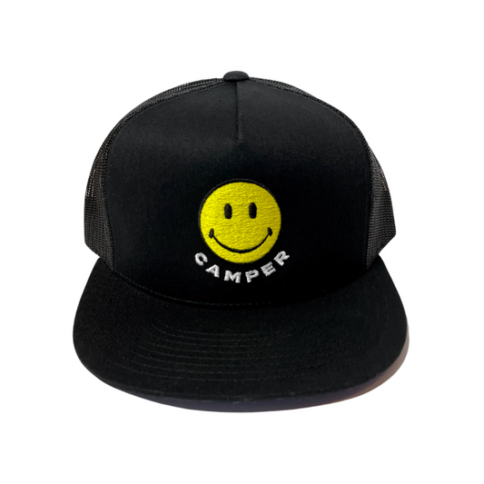 smiley camper trucker hat