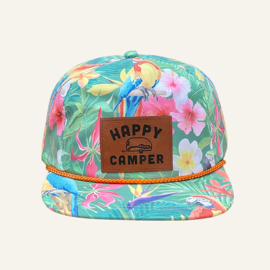 Made from 100% polyester, this flat bill performance cap offers a lightweight fit, moisture-wicking fabric, and a bold island-inspired design